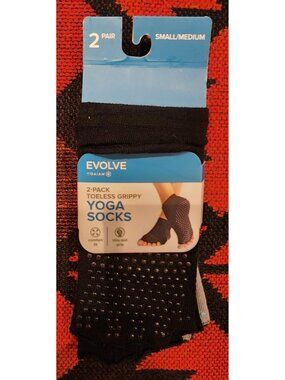 2-Pack Toeless Grippy Yoga Socks Small/Medium By Evolve Black & Gray